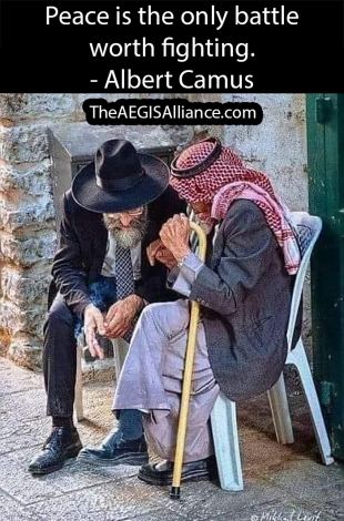 A Jewish Rabbi and an Arab Muslim sit together in peace. 10-14-2023 peace is the only battle worth fighting arab and jew sitting together in peace dank memes