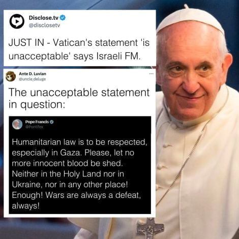 The Pope's statement was actually very acceptable. 10-16-2023 vacitan pope francis statement on israel palestine war is actually acceeptable