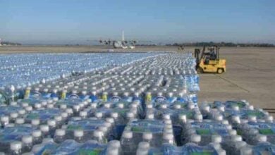 a lot of bottled water