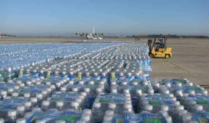 a lot of bottled water