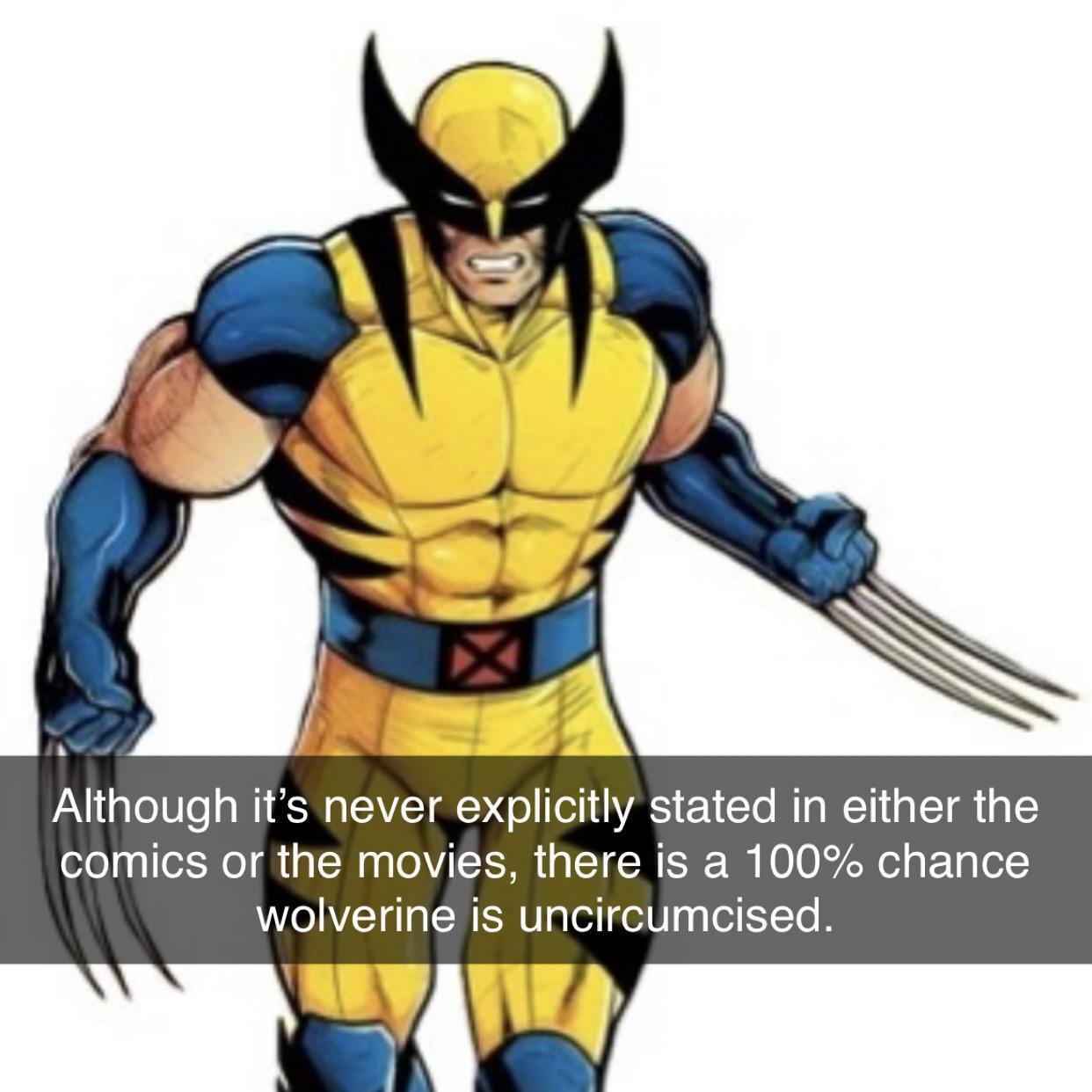Not saying Wolverine was never circumcised, just that the effects of it wouldn't last long with his super healing abilities. 3-22-2025 wolverine is uncircumcised super healing ability dank memes
