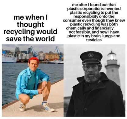 Recycling plastic when wanting to save the environment, compared to finding out the truth behind it.