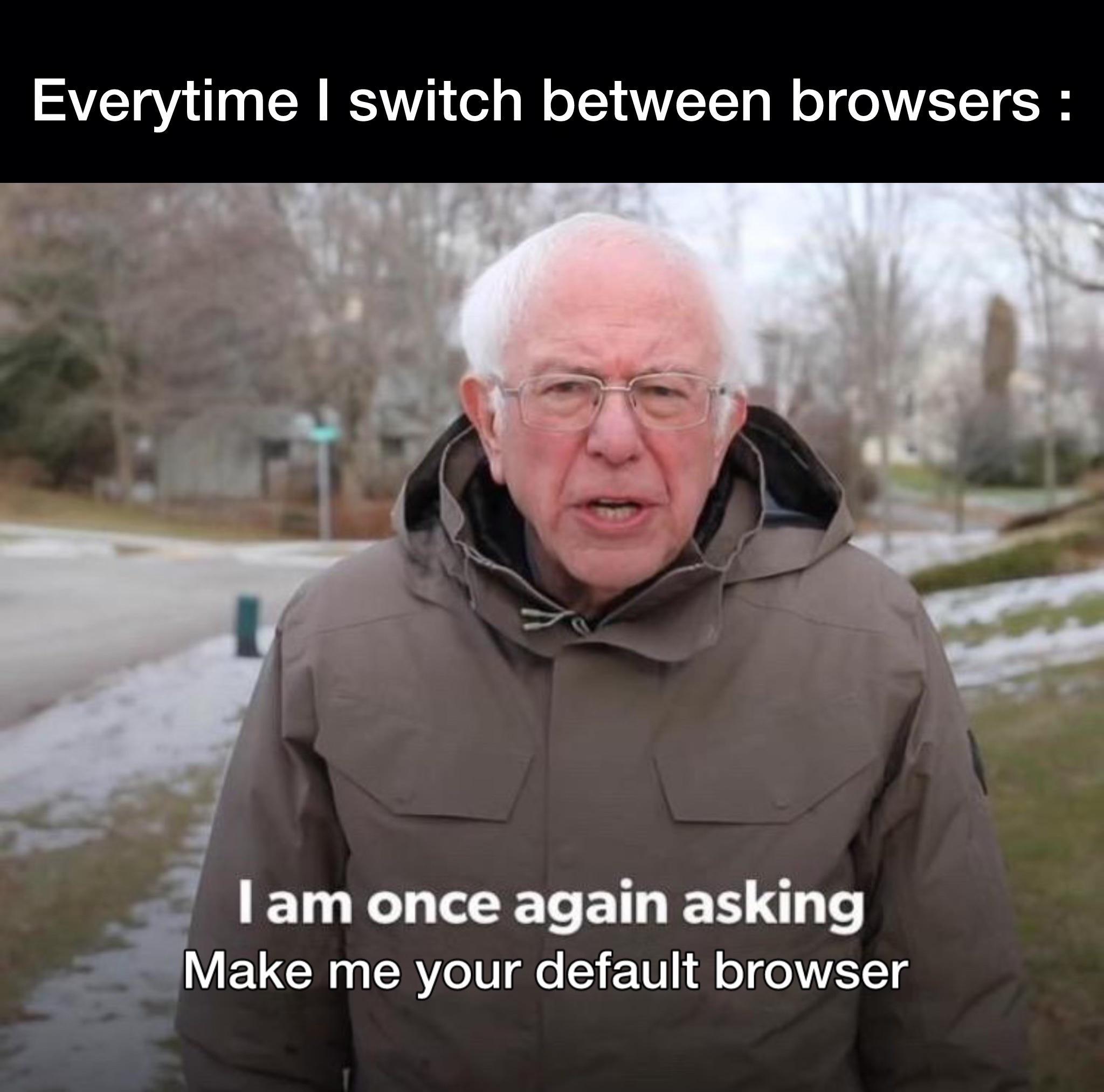 Not today, browser! 3-25-2025 every time i switch between browsers it asks me if i want to make it my default browser dank memes