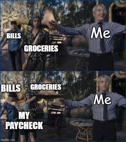 Like a magic trick, all my money disappears. 4-16-2025 bills groceries my paycheck and me like magic my money all disappears