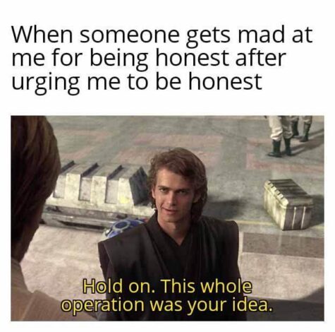 This whole thing was your idea. 4-16-2025 when someone gets mad at me for being honest after urging me to be honest dank memes
