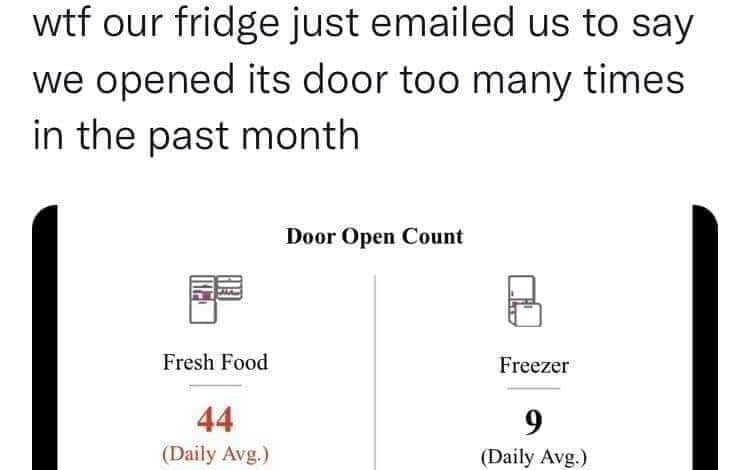 wtf our fridge just emailed us to say we open our fridge too much dank memes