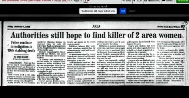 There is a local newspaper print from 1998, 10 years after the Swartz murder, titled