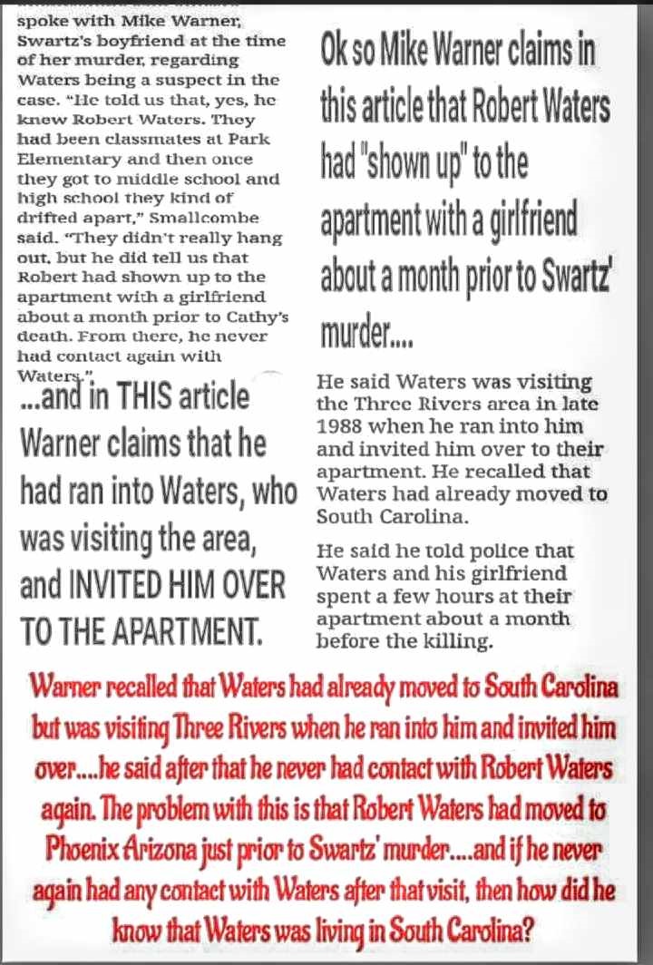 Unusual statements from Mike Warner, a boyfriend of Cathy Sue Swartz