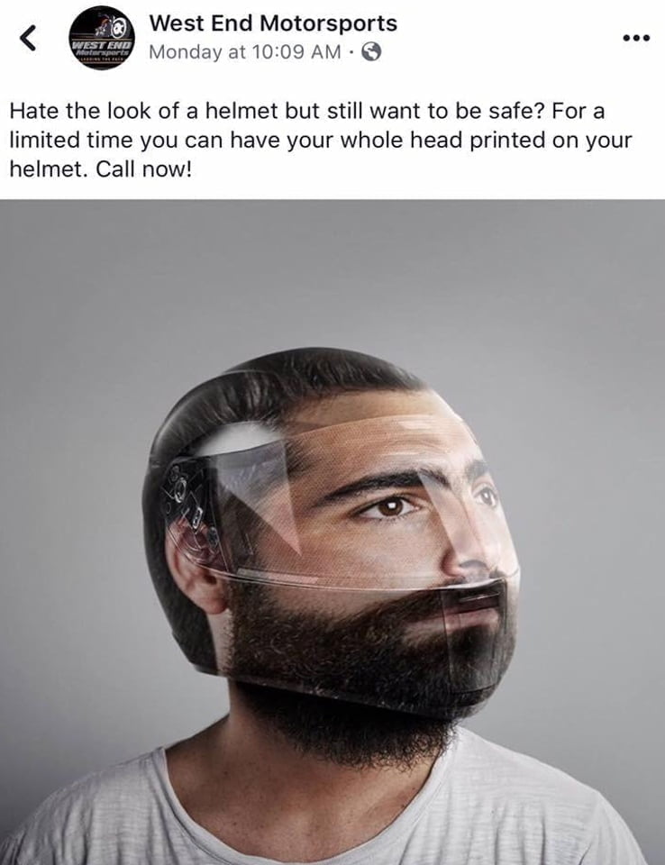 8-21-2023 have your whole head printed on your helmet limited time offer dank memes. Looks just like a real face!