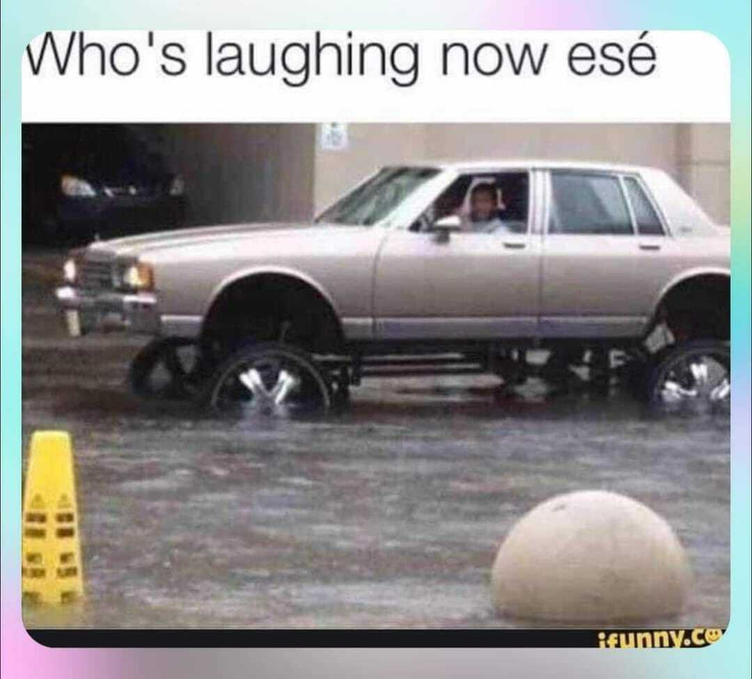 When hydraulics on a car become useful. 8-22-2023 storming rain whos laughing now ese low rider lifted up in water dank memes