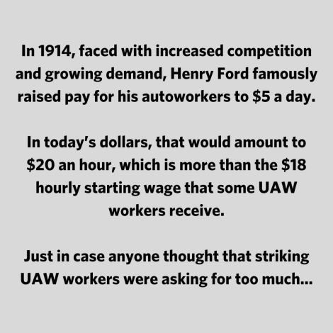 That $18-an-hour wage is also what UAW wages were back in 2007. 9-21-2023 1914 henry ford raised worker wages to 5 an hour would be 20 today some uaw only make 18 an hour dank memes