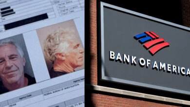 A split image showing Jeffrey Epstein's mugshot and the Bank of America logo. The Bank of America settlement with Epstein abuse survivors is a step toward justice for victims.