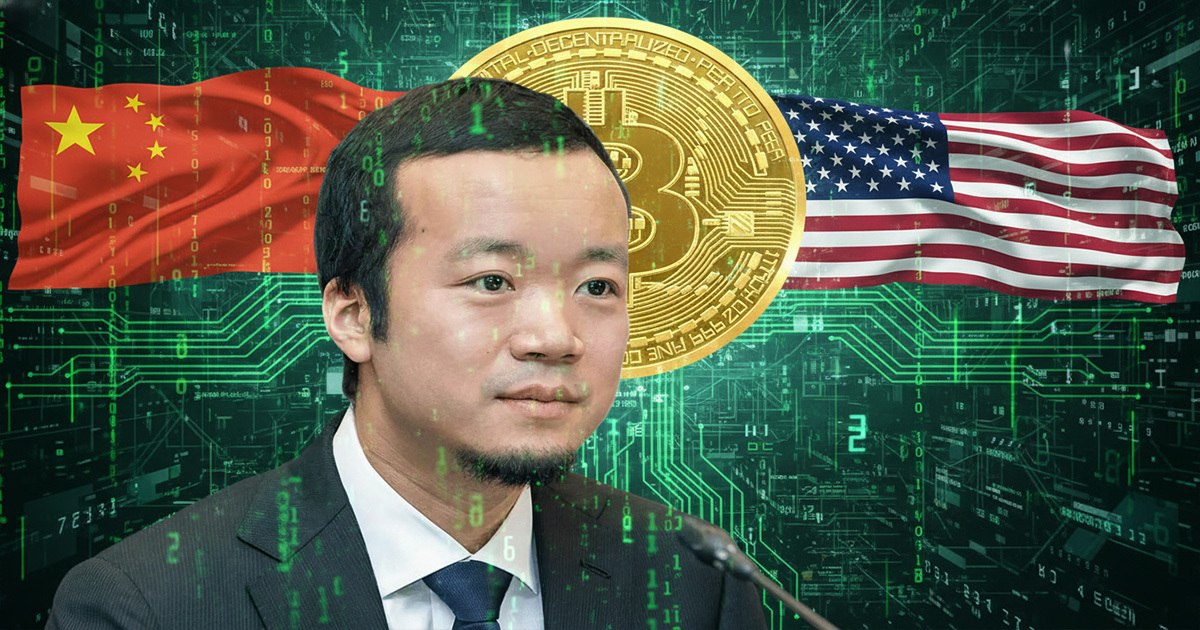 Composite image of Chen Zhi with Bitcoin graphics and the flags of China and the United States after the U.S. seizure of coins tied to Prince Group