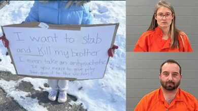 Deranged Indiana cop forced his 6-year-old daughter to hold ‘I want to kill my brother’ sign in freezing weather as punishment The unidentified girl (Left) Cody and Kylie Scott (Right)