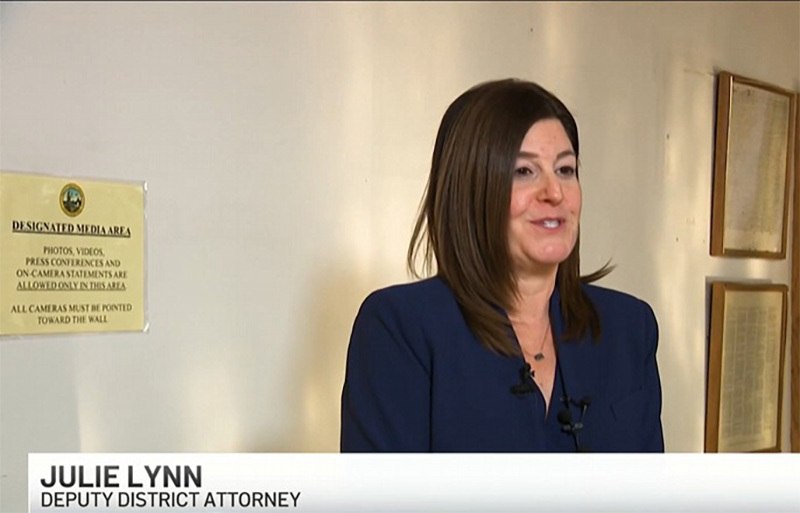 Deputy District Attorney Julie Lynn at a media area during the Kevin Conover case.