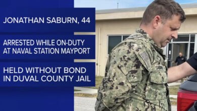 Jonathan Saburn, 44, in Navy uniform, arrested at Naval Station Mayport. Held in Duval County Jail without bond on child sex charges, this Florida Navy arrest is part of an NCIS investigation.