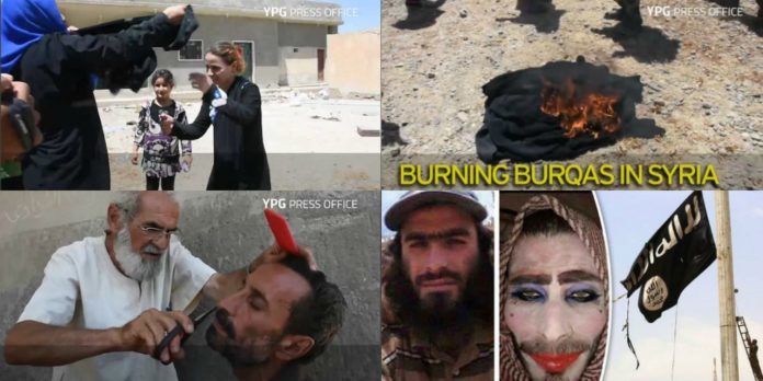 isis daesh dressed up like women in women's clothes and makeup