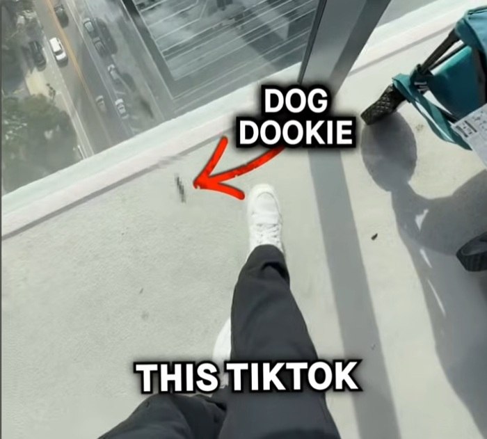 Still from the Miami balcony video showing waste dropped toward the sidewalk, reported by The AEGIS Alliance.