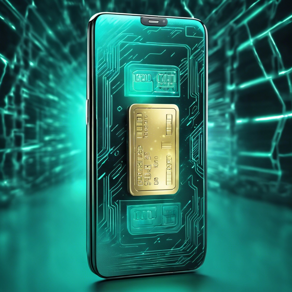 NGate Android Malware Steals NFC Data and Clones No-Contact Payment Cards a teal glowing futuristic credit card image coming from inside a futuristic android smartphone green