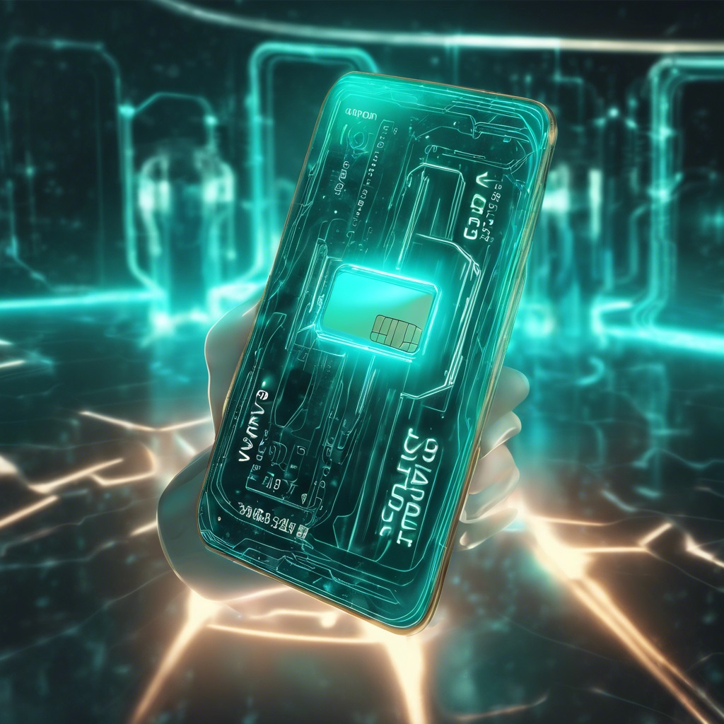 NGate Android Malware Steals NFC Data and Clones No-Contact Payment Cards a teal glowing futuristic credit card image coming from inside a futuristic android smartphone green