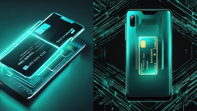 NGate Android Malware Steals NFC Data and Clones No-Contact Payment Cards a teal glowing futuristic credit card image coming from inside a futuristic android smartphone green