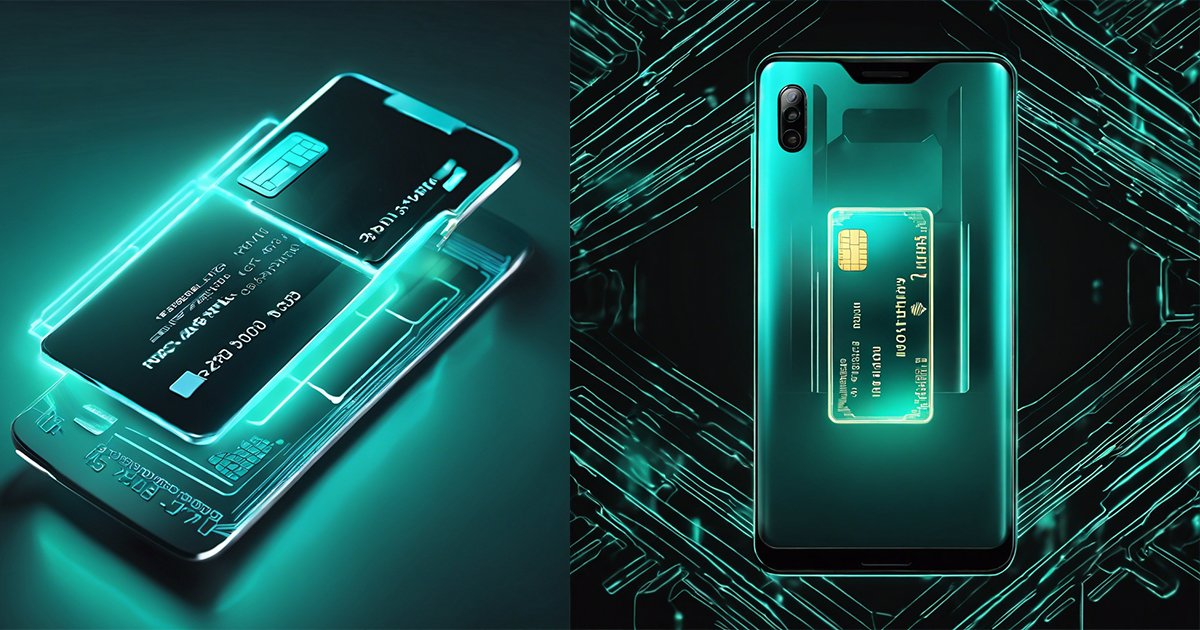 NGate Android Malware Steals NFC Data and Clones No-Contact Payment Cards a teal glowing futuristic credit card image coming from inside a futuristic android smartphone green