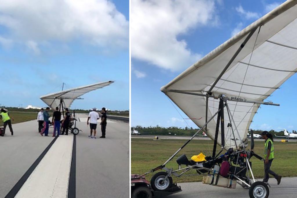 Cuban migrants arrive at Key West airport on a motorized hang glider