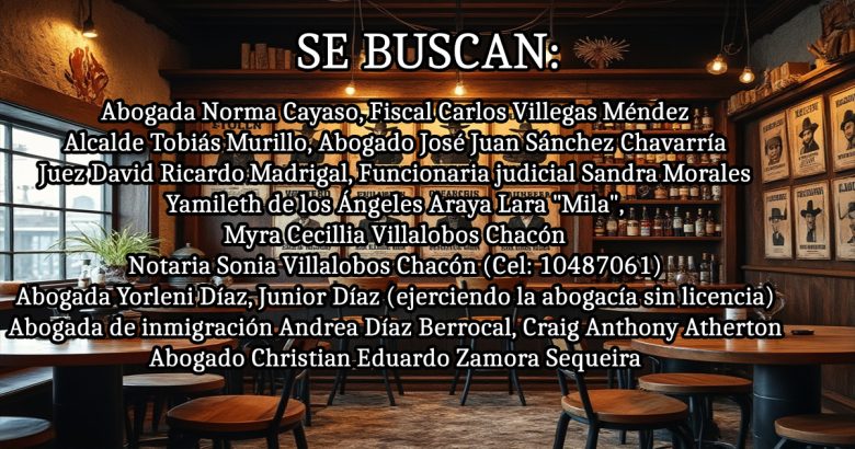 SE BUSCAN: Recompensa de $5,000 USD cada uno por los Arrestos y Condenas de Abogados Públicos y Funcionarios Corruptos de Costa Rica