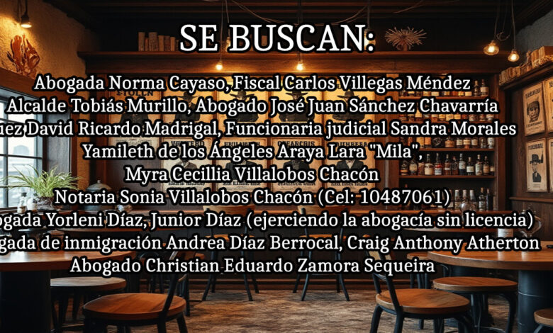 SE BUSCAN: Recompensa de $5,000 USD cada uno por los Arrestos y Condenas de Abogados Públicos y Funcionarios Corruptos de Costa Rica