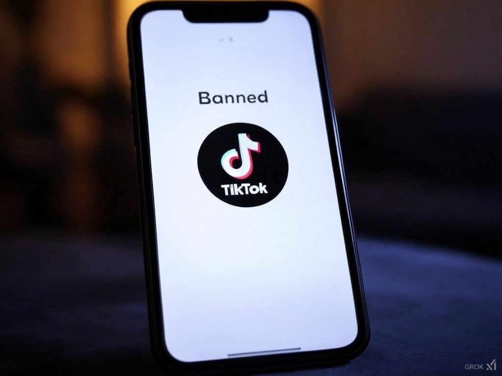 The Fall of TikTok: How a Global Phenomenon Went Dark in the United States tiktok symbol logo icon on a phone that says banned