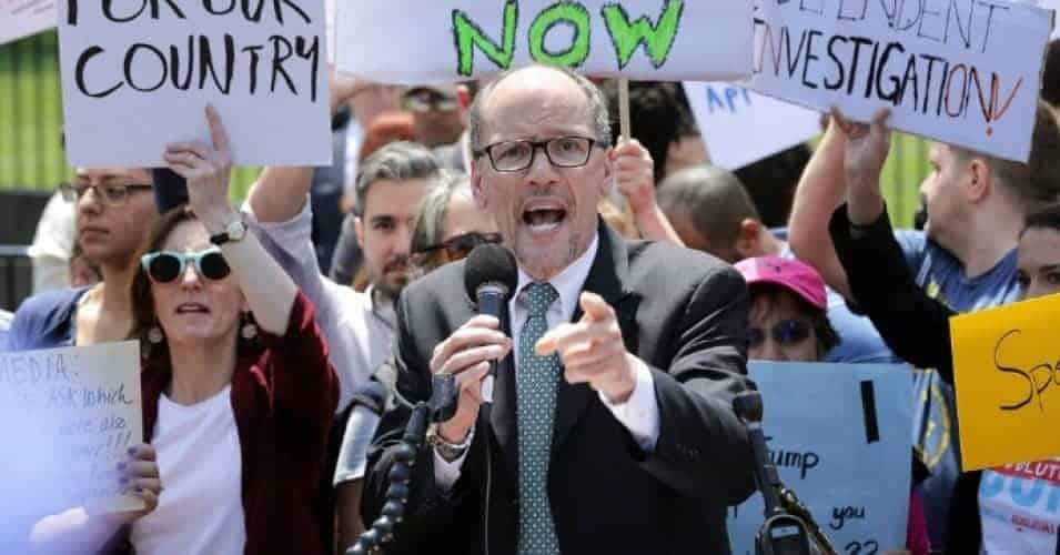 Democratic National Party Chirman Tom Perez speaks as about 300 people rally to protest against President Donald Trump's firing of Federal Bureau of Investigation Director James Comey outside the White House May 10, 2017 in Washington, D.C. (Photo: Chip Somodevilla/Getty Images)