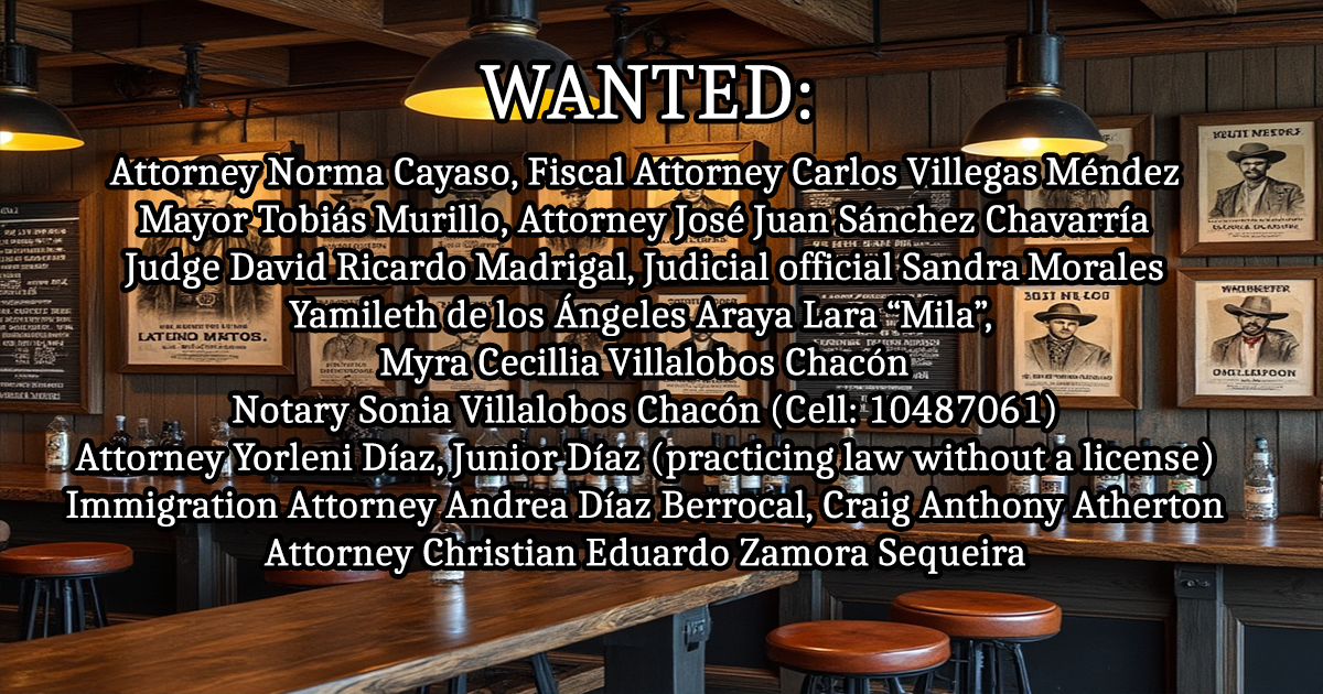 WANTED: $5,000 USD Each Reward for the Arrests and Convictions of Corrupt Costa Rica Public Attorneys and Officials