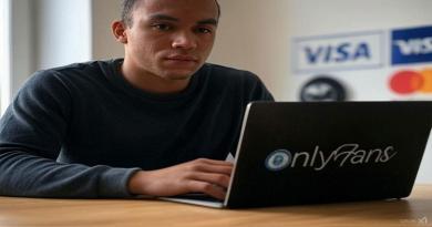 Whistleblower: Mastercard, Visa Failed to Stop Payments for Child Exploitation Content on OnlyFans a man sitting with a laptop that says only fans and a visa and mastercard logo logos in the background