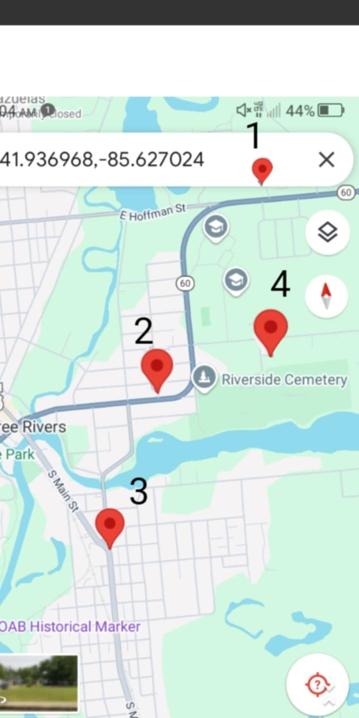 1 is the Riverside Apartments2 is Paul's Pantry Liquor that used to be Duff's Liquor 3 is the Marina 4 is a Cemetary