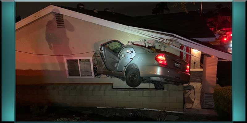 (Video) Car Smashes into, embeds itself into Rowland Heights, California Home, Suspects Flee