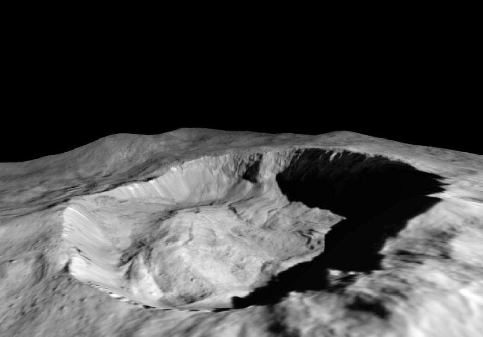 Ice in northern wall of the Juling Crater 240 miles above Ceres Dawn