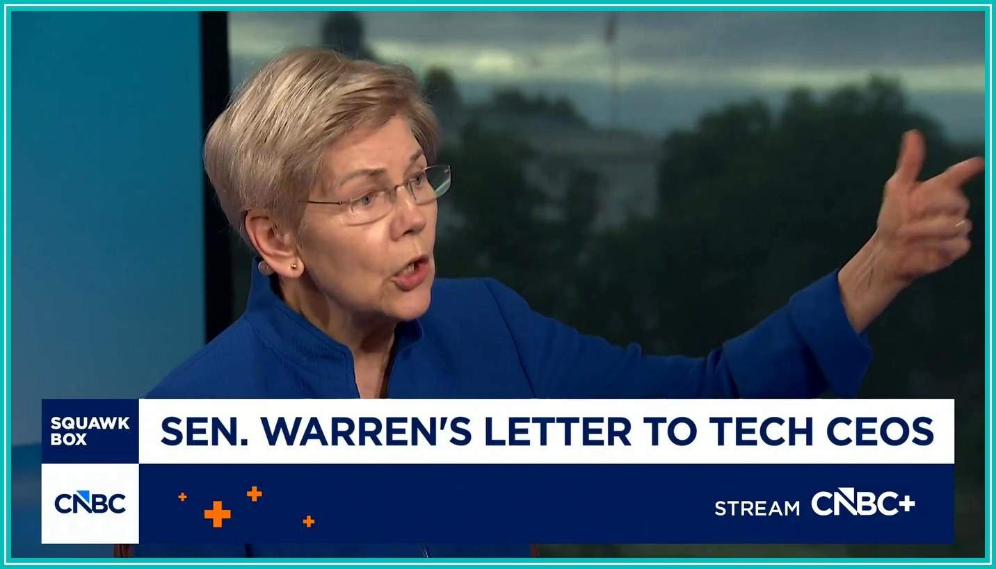 Elizabeth Warren pressing tech executives on who pays for the AI build Screenshot from an X video of Senator Elizabeth Warren on CNBC under a banner about her letter to tech chief executives