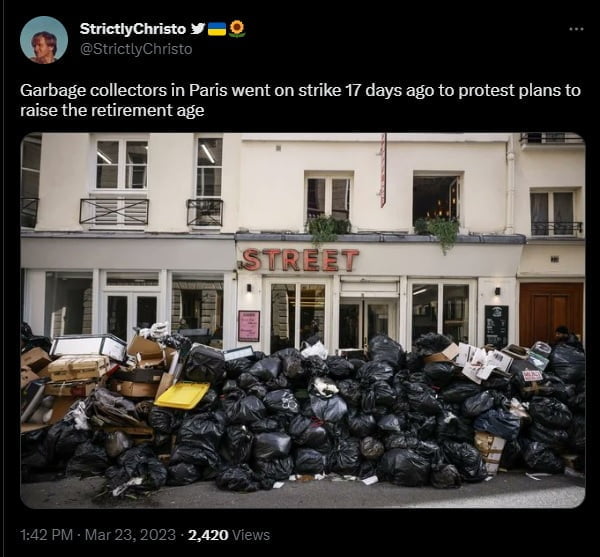 garbage collector protesters in paris france protesting retirement age hike dank memes