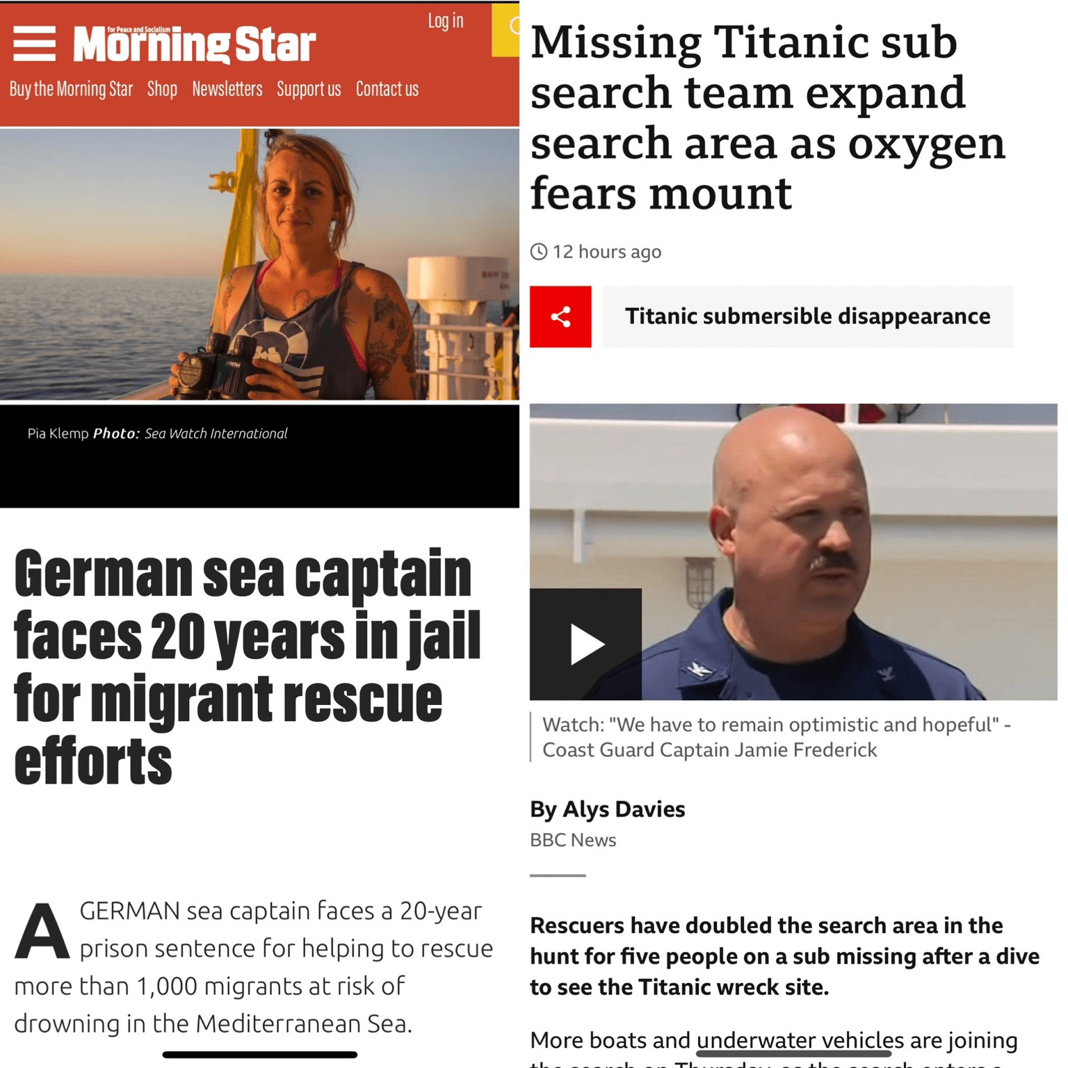 german sea captain 20 years in prison for rescuing migrants meanwhile the submarine incident implosion