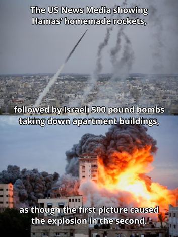 Don't believe everything you see on the corporate media hamas homemade rockets but the apartment building explosions were actually from israel