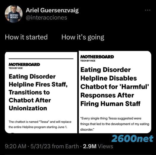 how it started how its going eating disorder chatbot dank memes june 2023