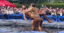 Hundreds gather together to witness the world gravy wrestling championships at UK pub! Best of the World Gravy Wrestling Championships 2024