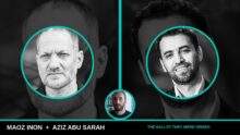 Edited portrait of Maoz Inon and Aziz Abu Sarah in bright teal frames beside Benjamin Netanyahu, after A Place for Us All left Israel's October ballot
