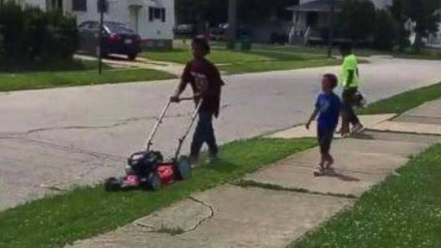 police called on 12 year old boy for mowing lawn has good ending who does that ? cop calling out of control