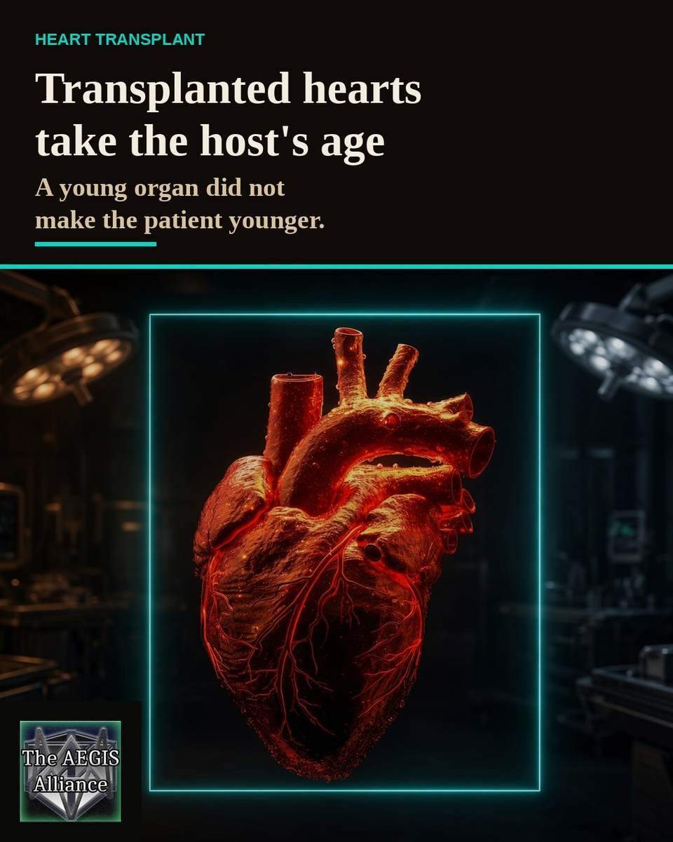 Social graphic on transplanted hearts taking the host age, with the note that a young organ did not rewind the patient