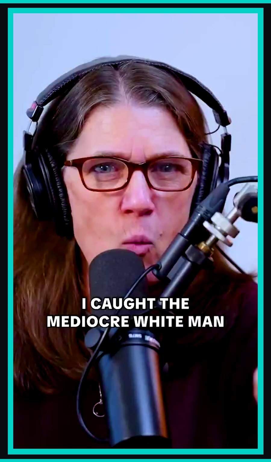Mary Trump speaking into a microphone beneath the words I caught the mediocre white man