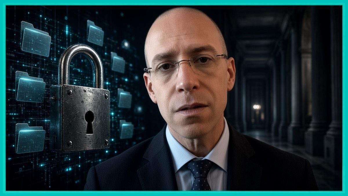 Zohar Pinhasi framed beside a padlock in the MonsterCloud case Zohar Pinhasi in a teal frame against a padlock after MonsterCloud ransomware recovery charges